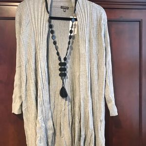 Gray cardigan - new with tags and necklace